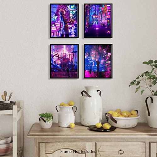 Japanese Anime Wall Art Decor - Cyberpunk Tokyo Hongkong Posters Prints - Vaporwave Vibey Cool Indie Picture Room Decor - Japan Neon Night Aesthetic Decorations - Preppy Chic Manga Cartoon - 8x10