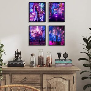 Japanese Anime Wall Art Decor - Cyberpunk Tokyo Hongkong Posters Prints - Vaporwave Vibey Cool Indie Picture Room Decor - Japan Neon Night Aesthetic Decorations - Preppy Chic Manga Cartoon - 8x10