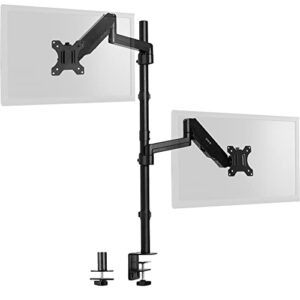 vivo dual monitor arm extra tall mount for screens up to 32 inches, pneumatic height adjustment, full articulating heavy duty vesa stand with desk c-clamp and grommet, stand-v012k