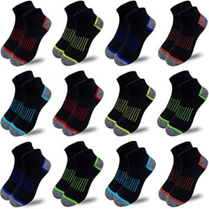 jamegio boy socks12 pairs kids' low cut socks half cushion sport ankle athletic cotton socks(7-10 years)