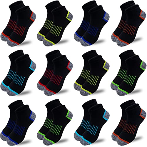 JAMEGIO Boy Socks12 Pairs Kids' Low Cut Socks Half Cushion Sport Ankle Athletic Cotton Socks(7-10 Years)