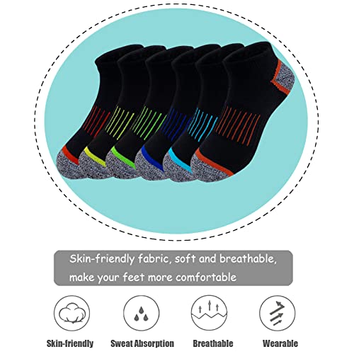 JAMEGIO Boy Socks12 Pairs Kids' Low Cut Socks Half Cushion Sport Ankle Athletic Cotton Socks(7-10 Years)