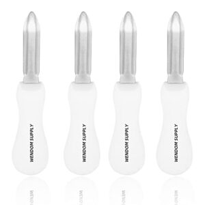 wendom oyster shucking knife 4pcs white oyster opener stainless steel oyster shucker new haven style with non-slip handle for kitchen seafood tools