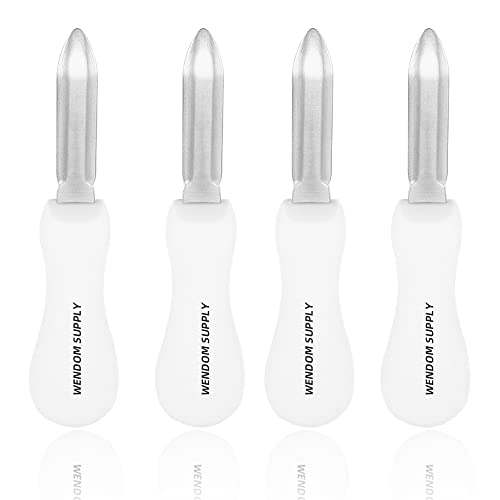 WENDOM Oyster Shucking Knife 4Pcs White Oyster Opener Stainless Steel Oyster Shucker New Haven Style with Non-slip Handle for Kitchen Seafood Tools