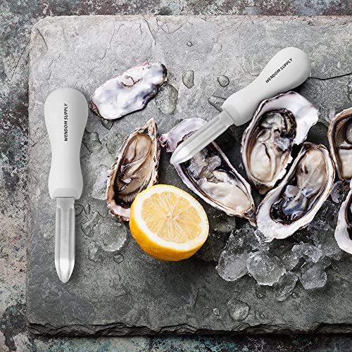 WENDOM Oyster Shucking Knife 4Pcs White Oyster Opener Stainless Steel Oyster Shucker New Haven Style with Non-slip Handle for Kitchen Seafood Tools