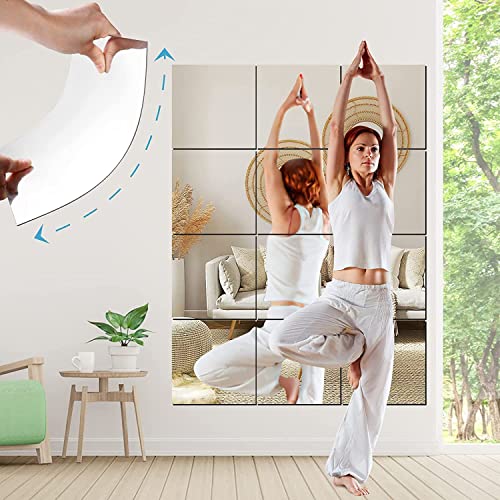 SLCARACC Full Length Wall Mirror Tiles,12"x 12" x 12 Pcs Acrylic Wall-Mounted, Non Glass Safety Great for Baby Kids Playroom, Used as Dorm Door Gym…