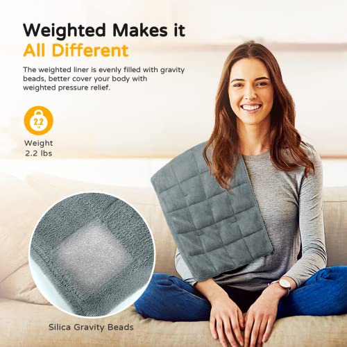 Weighted Heating Pad for Back Pain Relief, 2.2lb Large Electric Heating Pads for Cramps Neck Shoulder, 4 Heating Levels with Auto Shut Off, Fast Heating Dry& Moist Therapy Options Washable 12"x24"