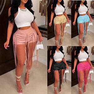 Aladeno Women PU Faux Leather Bandage Short Trousers Low Waist Skinny Latex Leggings Lace Up Shorts Clubwear Rose red XXL