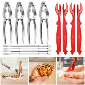 12 piece seafood tools set nut cracker crab lobster set, includes 4 stainless steel crab cracker, 4 crab leg forks pick, 4 opener shellfish lobster leg sheller, perfect for kitchen, party, picnics