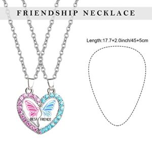 MJartoria BFF Necklace for 2, Best Friend Necklaces, Panda Valentine Split Heart Rhinestone Friendship Necklaces Best Friends Engraved Pendant-Cute Butterfly