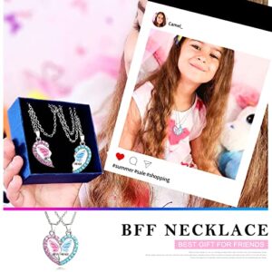 MJartoria BFF Necklace for 2, Best Friend Necklaces, Panda Valentine Split Heart Rhinestone Friendship Necklaces Best Friends Engraved Pendant-Cute Butterfly