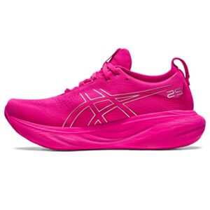 asics women's gel-nimbus 25 running shoes, 9, pink rave/pure silver