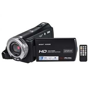 andoer video camera v12 1080p full hd 16x digital zoom recording portable camcorder with 3.0 inch rotatable lcd screen max. 20 mega pixels support night vision face detection face beautification
