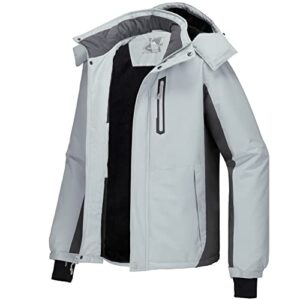 camel crown men's mountain snow waterproof ski jacket detachable hood windproof fleece parka rain jacket winter coat sliver gray l
