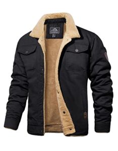 magcomsen mens sherpa jackets cargo jackets cotton jackets fleece lining windbreaker work jackets black,xl