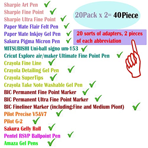 40 Packs Pen Adapter Set Compatible with Cricut (Explore Air, Explore Air 2, and Maker), Pen Adapter Compatible with (Sharpie/Bic/Crayola/Sakura/Pilot/Pentel/Paper Mate/Mitsubishi uni-Ball)