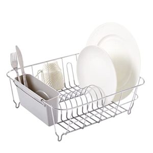 sweet home collection 2 piece dish drying rack set drainer with utensil holder simple easy to use fits in most sinks, 14.5" x 13" x 5.25", silver
