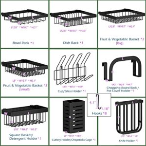 PUSDON Over Sink Dish Drying Rack (34"-45") 3 Tier, 2 Cutlery Holders Adjustable Dish Drainer for Kitchen Storage Countertop Organization, Stainless Steel Space Save Shelf (Sink Size≤44inch, Black)