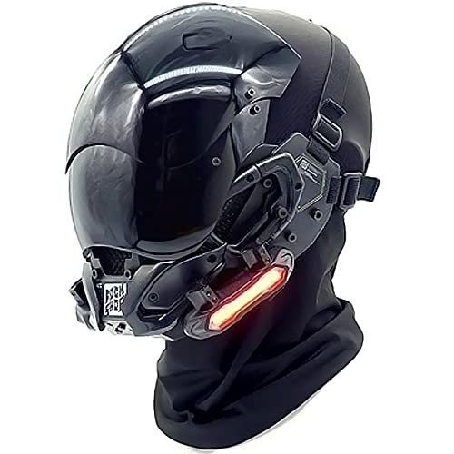 SUIZU Cyberpunk mask for Men, Halloween mask, Cosplay mask, Perfect for parties, music festival accessories, punk masks with lights. Rainproof, anti-fog lenses.Adjustable elastic band design, suitable for any adult.