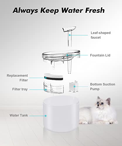 NPET WF100 Cat Water Fountain, 54oz/1.6L Automatic Pet Fountain Cat Water Dispenser with 2 Flow Modes, Light Quiet Pump for Cats (Adapter Not Included)