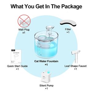 NPET WF100 Cat Water Fountain, 54oz/1.6L Automatic Pet Fountain Cat Water Dispenser with 2 Flow Modes, Light Quiet Pump for Cats (Adapter Not Included)