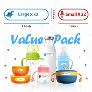 64Pcs Baby Bottle Labels for Daycare,Waterproof School Name Labels for Kids,Daycare Kids Name Stickers for School Supplies