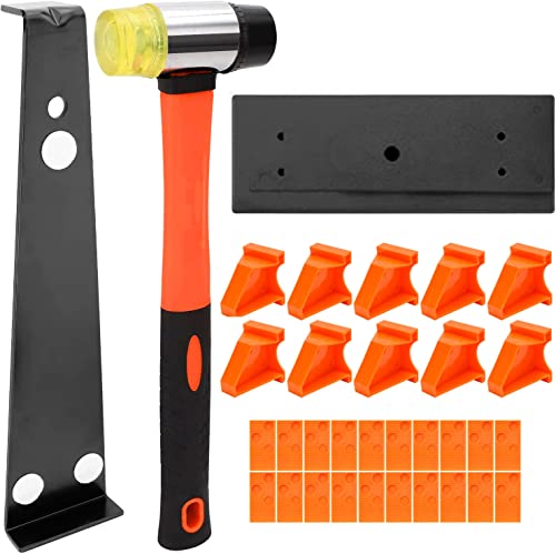 Upgraded Laminate Wood Flooring Installation Kit,Solid Tapping Block,Heavy Duty Pull Bar,Non Slip Soft Grip Double Faced Mallet,30Pcs Flooring Spacers