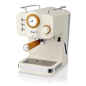 Salton Swan Nordic Espresso Machine with Milk Frother, 1.2L Tank, Matte Cotton White