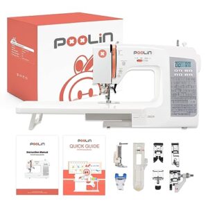 poolin computerized self threading sewing machine - 293 stitches applications with social media video tutorials, include 7 presser feet, double needle, 3 bobbins & threads, eoc2720