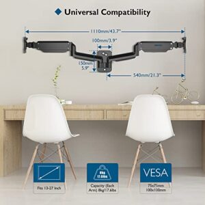 BONTEC Monitor Wall Mount Bracket for 13-27" Screens up to 17.6 lbs, Fully Adjustable Gas Spring Monitor Arm, Ergonomic Height Adjustable, Tilt Swivel & Rotate, VESA 75x75, 100x100 mm