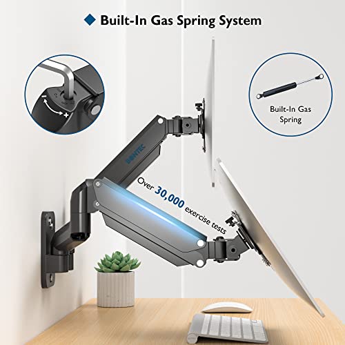 BONTEC Monitor Wall Mount Bracket for 13-27" Screens up to 17.6 lbs, Fully Adjustable Gas Spring Monitor Arm, Ergonomic Height Adjustable, Tilt Swivel & Rotate, VESA 75x75, 100x100 mm