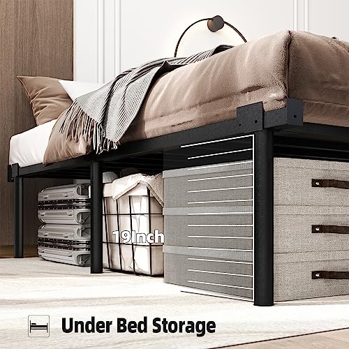 HAAGEEP Metal Bed Frame Queen Size - 20 Inch Platform Bed Frames No Box Spring Needed Tall Black Bedframe Heavy Duty
