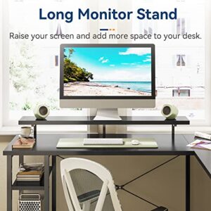 KKL L Shaped Desk with Drawer, 66" Reversible Computer Desk with Storage Shelves, Corner Gaming Desk and Monitor Stand, Home Office Desk, Modern Wooden Desk, Easy to Assemble, Black