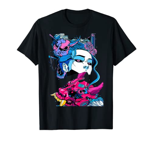 Cyberpunk Aesthetic Samurai Demons Mask Japanese Girl T-Shirt