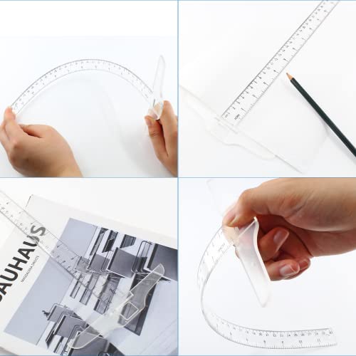 BokWin 12 Inch/ 30 cm Junior T-Square Plastic Transparent T-Ruler，Drafting T Square Inch Metric T-Square Measuring Scale Ruler for Art Framing and Drafting