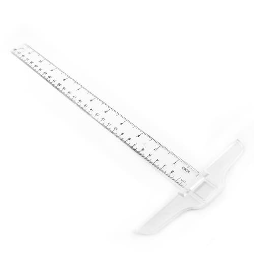 BokWin 12 Inch/ 30 cm Junior T-Square Plastic Transparent T-Ruler，Drafting T Square Inch Metric T-Square Measuring Scale Ruler for Art Framing and Drafting