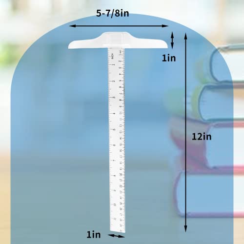 BokWin 12 Inch/ 30 cm Junior T-Square Plastic Transparent T-Ruler，Drafting T Square Inch Metric T-Square Measuring Scale Ruler for Art Framing and Drafting