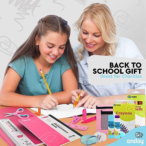 Enday Back to School Supplies for Kids, Pink School Supply Box Grades K-5, Premium Quality Kids School Supplies Kit, Kindergarten School Supplies for Girls and Boys, 71 Piece Set