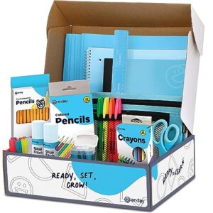 enday back to school supplies for kids, blue school supply box grades k-5, premium quality kids school supplies kit, kindergarten school supplies for girls and boys, 71 piece set