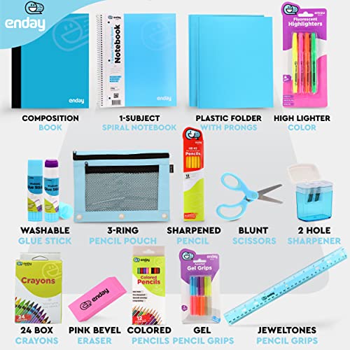 Enday Back to School Supplies for Kids, Blue School Supply Box Grades K-5, Premium Quality Kids School Supplies Kit, Kindergarten School Supplies for Girls and Boys, 71 Piece Set