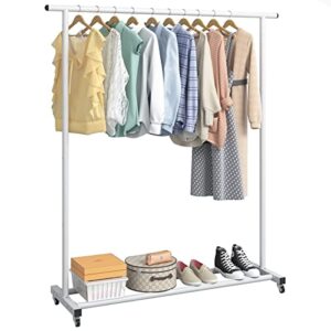 buzowruil clothing rack clothes rack standard rod simple rolling metal garment rack organizer freestanding hanger with wheels,white
