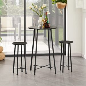 VECELO Small Bar Table and Chairs, Round Bistro Sets with 2 barstools, 3-Piece Pub Dining Furniture, Counter Height Wood Top for Breakfast Dinner Coffee Nap Conference, Easy Assembly, Black