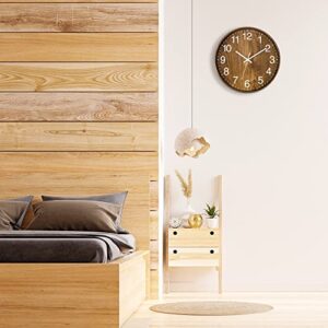 Lumuasky Wood Wall Clock, 12 Inch Silent Non-Ticking Battery Operated Round Clock for Living Room Bedroom Kitchen Home Office