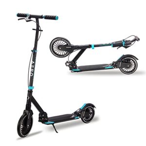aero a230 adult kick scooter for teens 12 or 14 years and up, adults scooters with disc brake, rubber mat, double shock absorption, abec-7 bearing, max 250 lbs, foldable and height adjustable