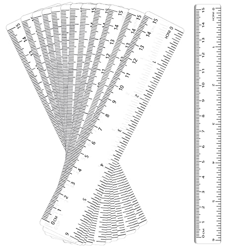 56 Pcs Rulers Bulk for Classroom Office Mini Ruler Plastic Drafting Ruler Measuring Tool Standard Scale Metric Ruler with Centimeters and Inches for Student School (Clear, 6 Inch)