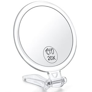 amisce travel handheld makeup mirror 2-sided with 1x 20x magnification & adjustable handle/stand, portable, small, girl women mother's gift