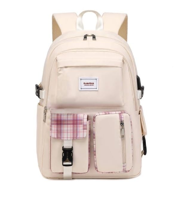 Acmebon Girl Roomy Fashion Laptop Backpack Casual Daily Backpack for Women Cream