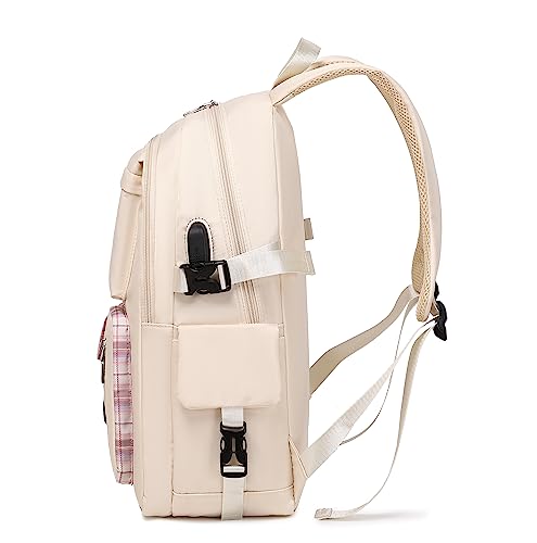 Acmebon Girl Roomy Fashion Laptop Backpack Casual Daily Backpack for Women Cream