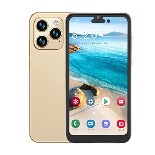 Bewinner I14pro Max Unlocked Smartphone, 6.1in 4GB RAM 64GB ROM Dual SIM 4G Network Mobile Phone, Face ID Unlocked Cellphone for Android 11 4000mah Battery (Gold)