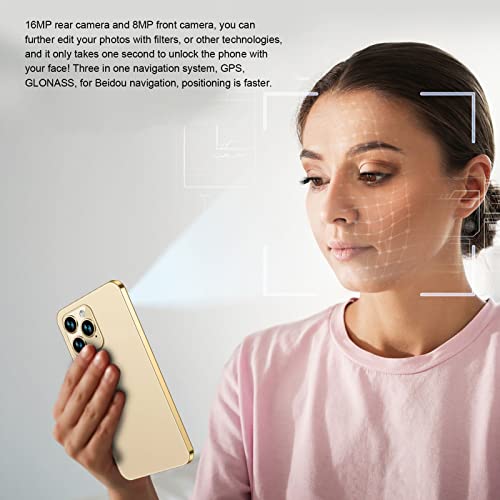 Bewinner I14pro Max Unlocked Smartphone, 6.1in 4GB RAM 64GB ROM Dual SIM 4G Network Mobile Phone, Face ID Unlocked Cellphone for Android 11 4000mah Battery (Gold)